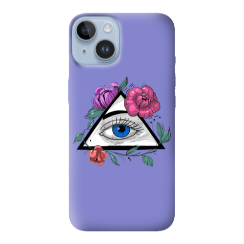 Apple iPhone 14  Eye and flower Purple Colored Silicone TPU Θήκη