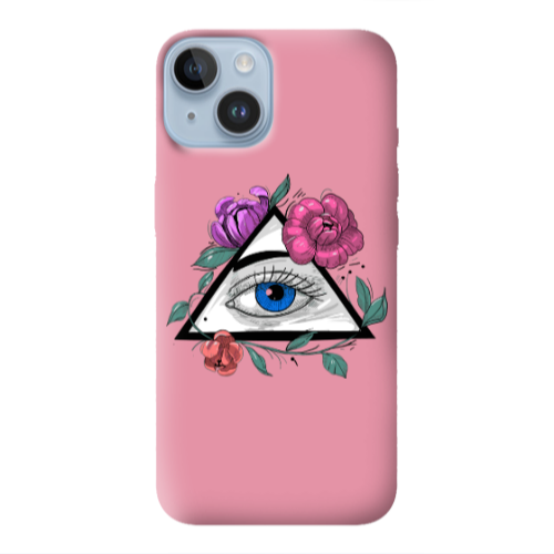 Apple iPhone 14  Eye and flower Pink Colored Silicone TPU Θήκη