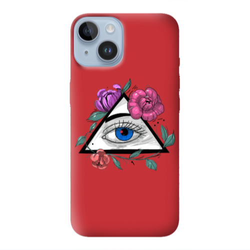 Apple iPhone 14 Plus Eye and flower Red Colored Silicone TPU Θήκη