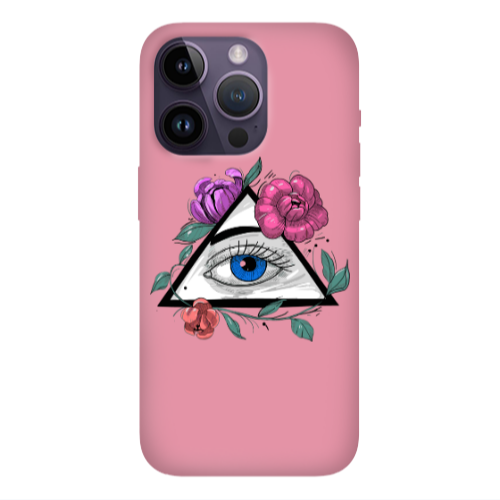 Apple iPhone 14 Pro  Eye and flower Pink Colored Silicone TPU Θήκη