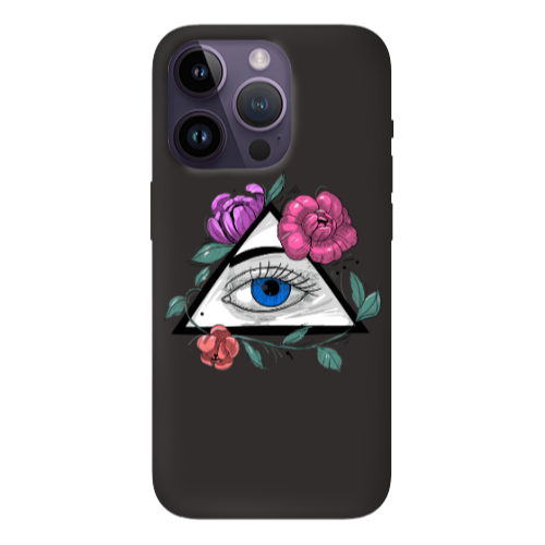 Apple iPhone 14 Pro  Eye and flower Black Colored Silicone TPU Θήκη