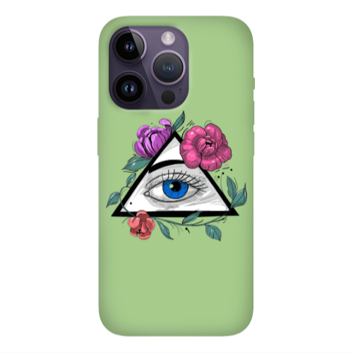 Apple iPhone 14 Pro Max Eye and flower Light Green Colored Silicone TPU Θήκη