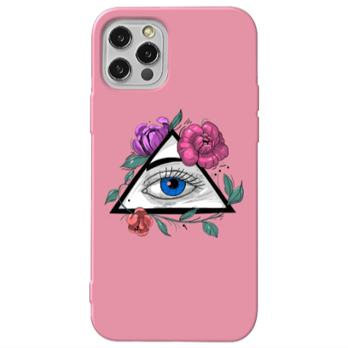 Apple iPhone 13 Pro Eye and flower Pink Colored Silicone TPU Θήκη