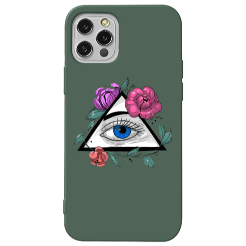 Apple iPhone 13 Pro Eye and flower Dark Green Colored Silicone TPU Θήκη