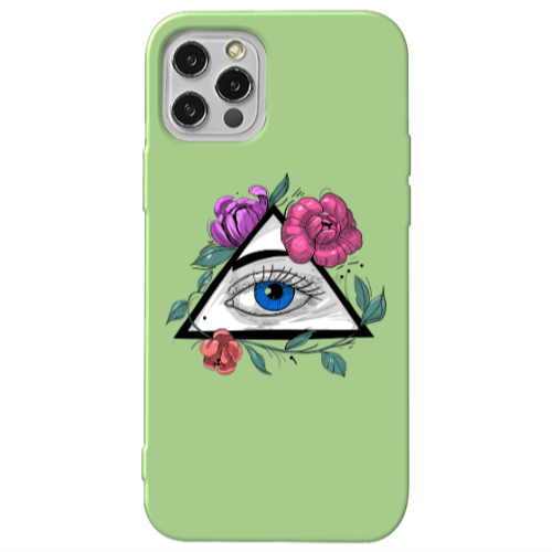 Apple iPhone 12 Pro Max Eye and flower Light Green Colored Silicone TPU Θήκη