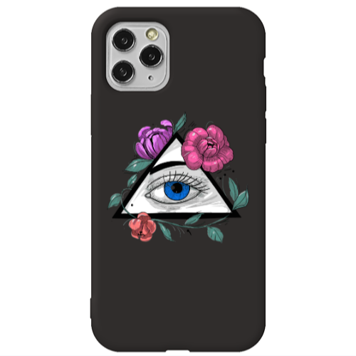 Apple iPhone 11 Pro Max Eye and flower Black Colored Silicone TPU Θήκη