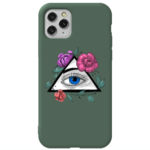 Apple iPhone 11 Pro Max Eye and flower Dark Green Colored Silicone TPU Θήκη