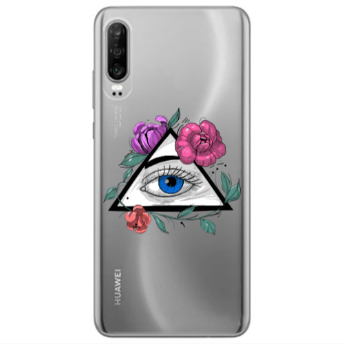 Huawei P30 Eye and flower Transparent Silicone TPU Θήκη