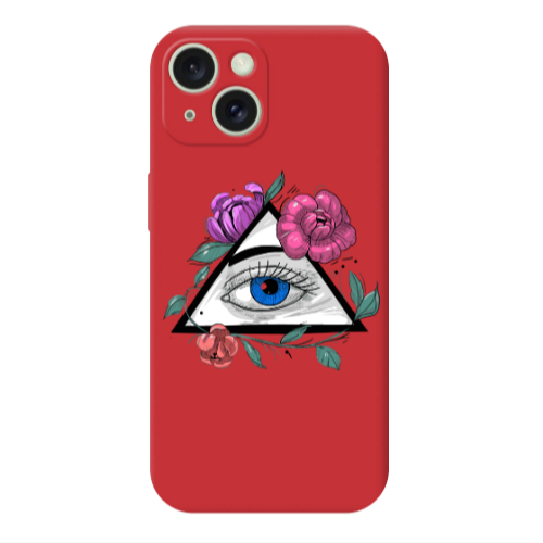 Apple iPhone 15 Eye and flower Red Colored Silicone TPU Θήκη