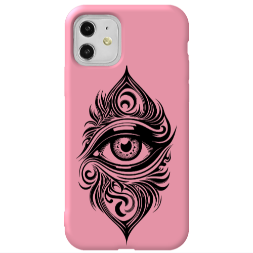 Apple iPhone 11  Eye patterned drawing Pink Colored Silicone TPU Θήκη