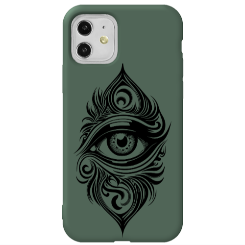 Apple iPhone 11  Eye patterned drawing Dark Green Colored Silicone TPU Θήκη