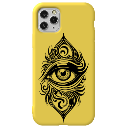 Apple iPhone 11 Pro Eye patterned drawing Yellow Colored Silicone TPU Θήκη