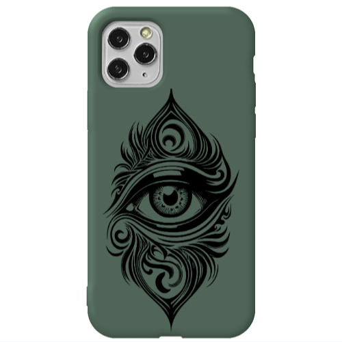 Apple iPhone 11 Pro Eye patterned drawing Dark Green Colored Silicone TPU Θήκη