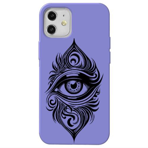 Apple iPhone 12 Eye patterned drawing Purple Colored Silicone TPU Θήκη