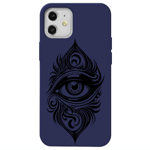Apple iPhone 12 Eye patterned drawing Dark blue Colored Silicone TPU Θήκη