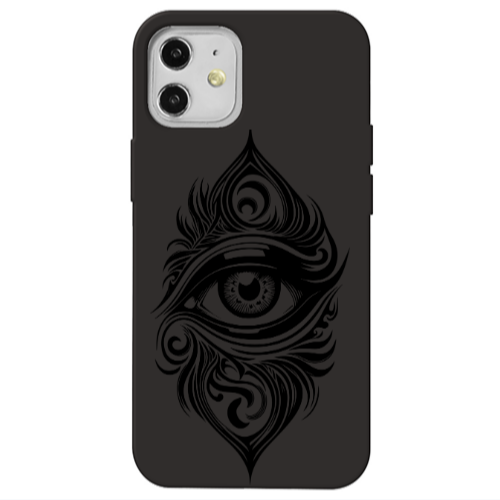 Apple iPhone 12 Eye patterned drawing Black Colored Silicone TPU Θήκη