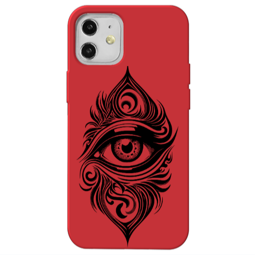 Apple iPhone 12 Eye patterned drawing Red Colored Silicone TPU Θήκη