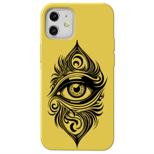 Apple iPhone 12 Eye patterned drawing Yellow Colored Silicone TPU Θήκη