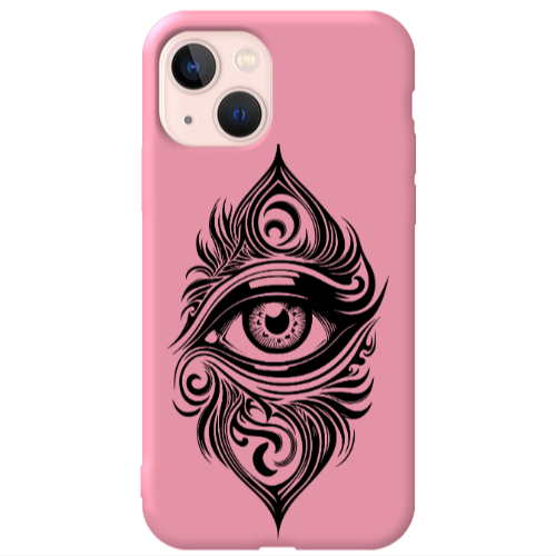 Apple iPhone 13 Eye patterned drawing Pink Colored Silicone TPU Θήκη