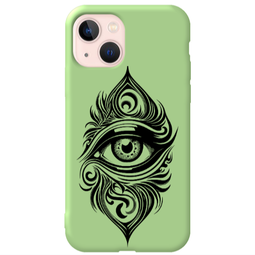 Apple iPhone 13 Eye patterned drawing Light Green Colored Silicone TPU Θήκη