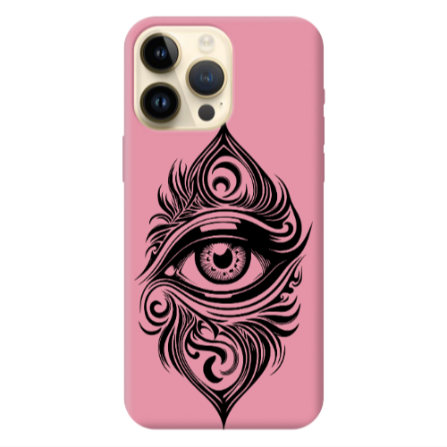Apple iPhone 13 Pro Max Eye patterned drawing Pink Colored Silicone TPU Θήκη