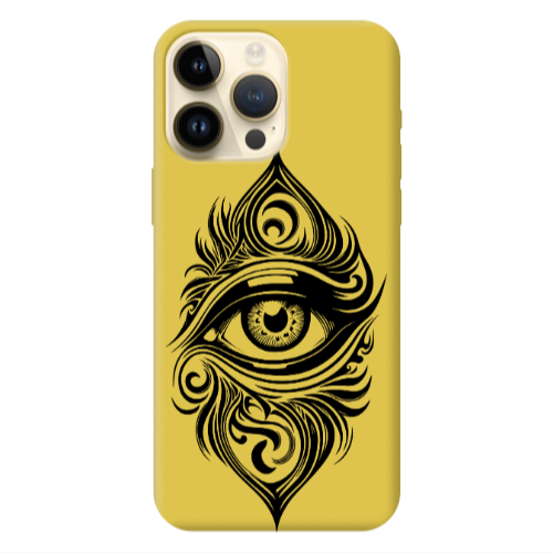 Apple iPhone 13 Pro Max Eye patterned drawing Yellow Colored Silicone TPU Θήκη