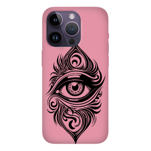Apple iPhone 14 Pro  Eye patterned drawing Pink Colored Silicone TPU Θήκη