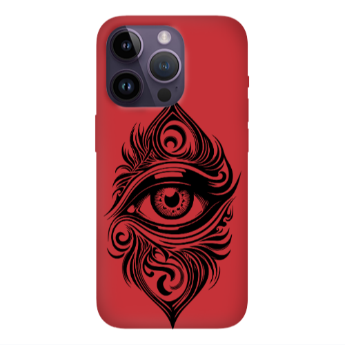 Apple iPhone 14 Pro  Eye patterned drawing Red Colored Silicone TPU Θήκη