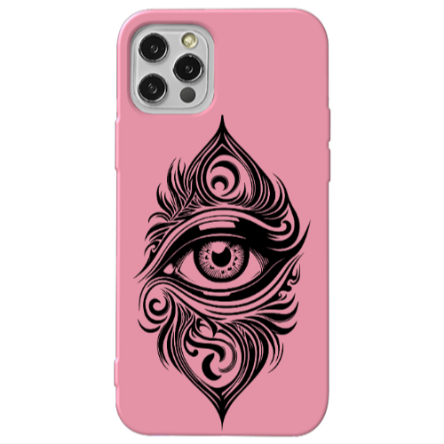 Apple iPhone 13 Pro Eye patterned drawing Pink Colored Silicone TPU Θήκη