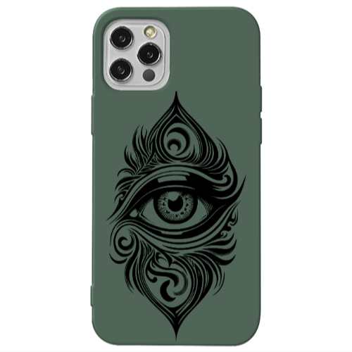 Apple iPhone 13 Pro Eye patterned drawing Dark Green Colored Silicone TPU Θήκη
