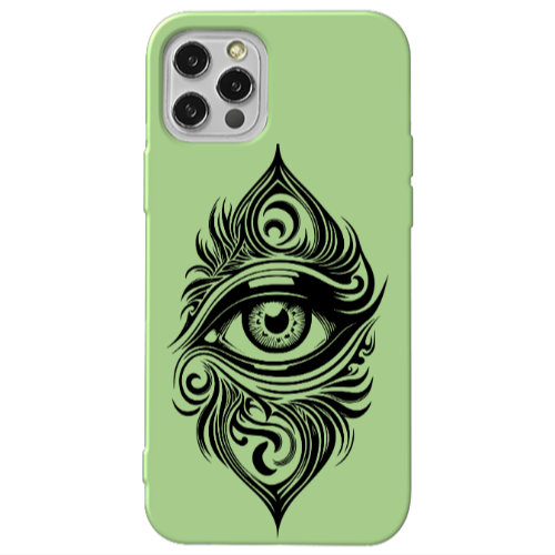 Apple iPhone 12 Pro Eye patterned drawing Light Green Colored Silicone TPU Θήκη
