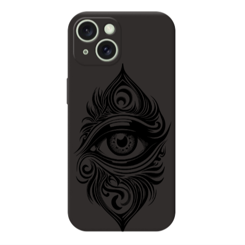 Apple iPhone 15 Eye patterned drawing Black Colored Silicone TPU Θήκη