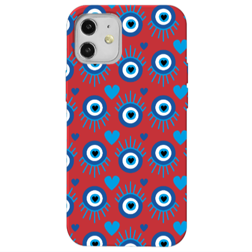 Apple iPhone 12 Heart Eye Red Colored Silicone TPU Θήκη