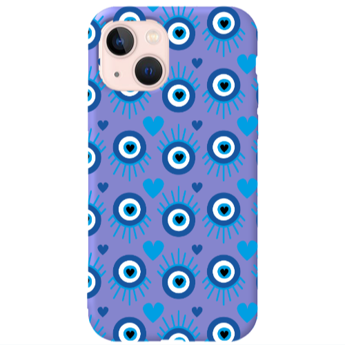 Apple iPhone 13 Heart Eye Purple Colored Silicone TPU Θήκη