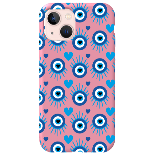 Apple iPhone 13 Heart Eye Pink Colored Silicone TPU Θήκη