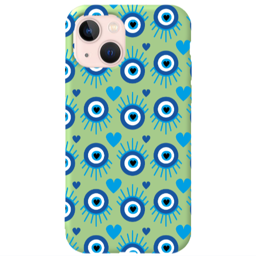Apple iPhone 13 Heart Eye Light Green Colored Silicone TPU Θήκη