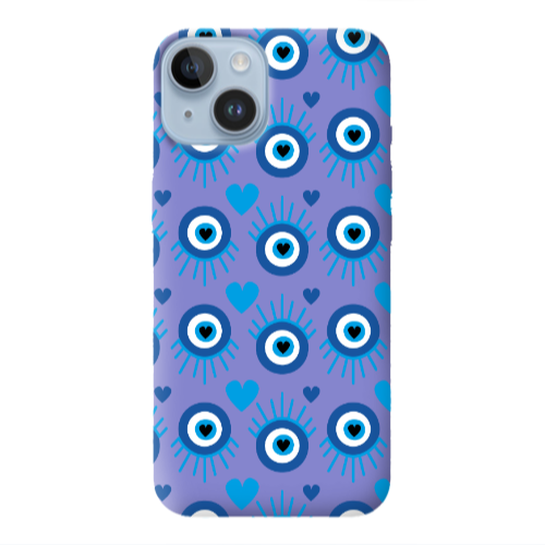Apple iPhone 14  Heart Eye Purple Colored Silicone TPU Θήκη