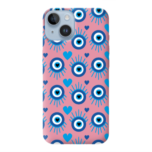 Apple iPhone 14  Heart Eye Pink Colored Silicone TPU Θήκη