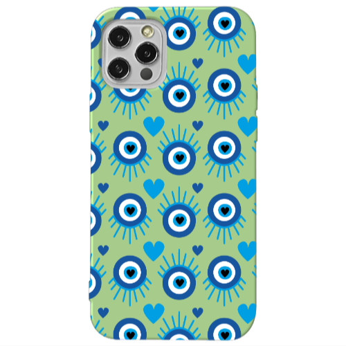Apple iPhone 12 Pro Heart Eye Light Green Colored Silicone TPU Θήκη