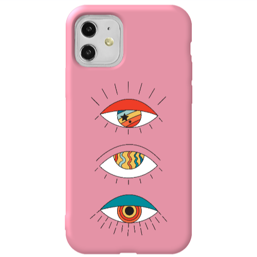 Apple iPhone 11  3 different eyes Pink Colored Silicone TPU Θήκη