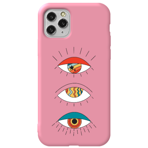 Apple iPhone 11 Pro 3 different eyes Pink Colored Silicone TPU Θήκη