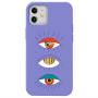 Apple iPhone 12 3 different eyes Purple Colored Silicone TPU Θήκη