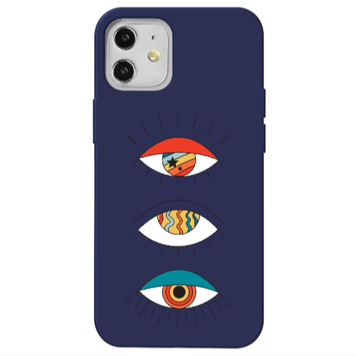 Apple iPhone 12 3 different eyes Dark blue Colored Silicone TPU Θήκη