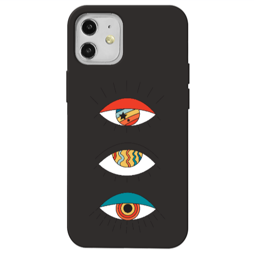 Apple iPhone 12 3 different eyes Black Colored Silicone TPU Θήκη