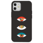 Apple iPhone 12 3 different eyes Black Colored Silicone TPU Θήκη