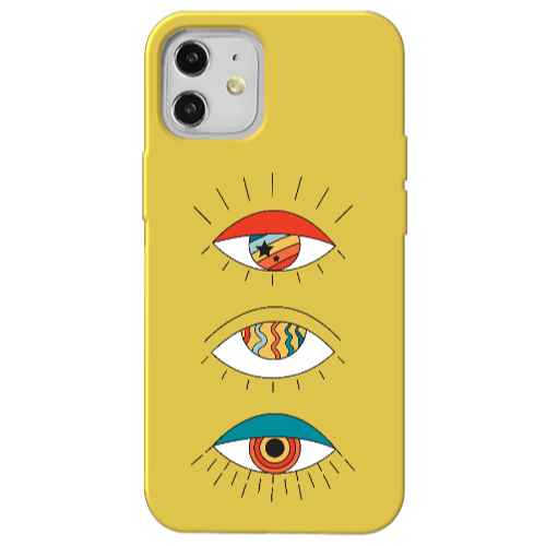 Apple iPhone 12 3 different eyes Yellow Colored Silicone TPU Θήκη