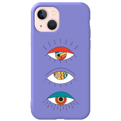 Apple iPhone 13 3 different eyes Purple Colored Silicone TPU Θήκη