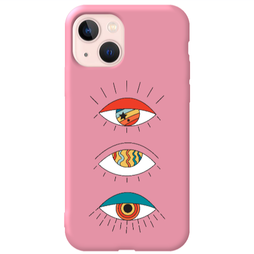 Apple iPhone 13 3 different eyes Pink Colored Silicone TPU Θήκη