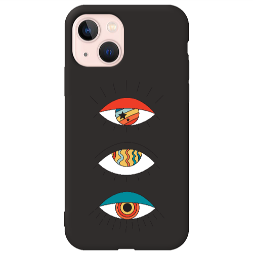 Apple iPhone 13 3 different eyes Black Colored Silicone TPU Θήκη