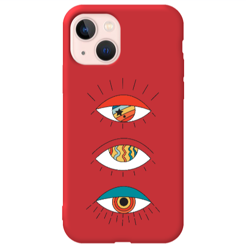 Apple iPhone 13 3 different eyes Red Colored Silicone TPU Θήκη